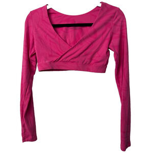 Cropped Long Sleeve Paragon Workout Top Size S Hot Pink Fitted Athleisure D39